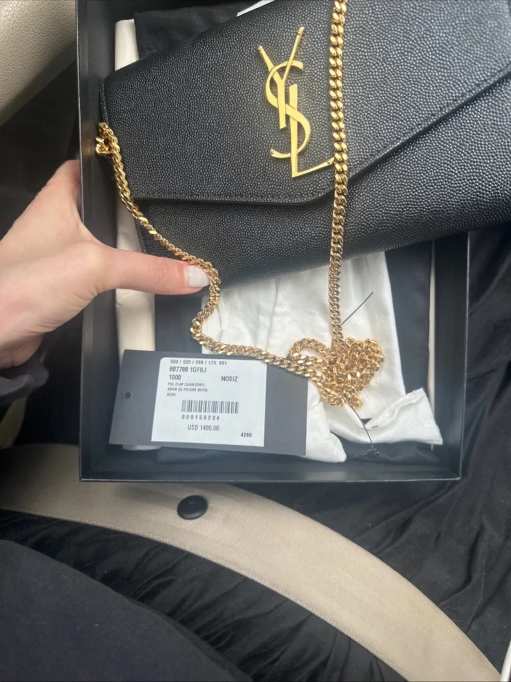 Yves Saint Laurent Black Textured Leather Wallet with Gold YSL Logo - Picture 4 of 4
